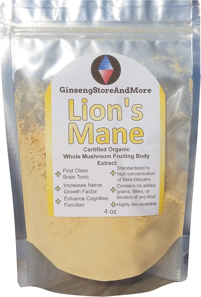 4oz Organic Lion's Mane Mushroom은 Nammex의 Real Mushroom Fruiting Bodies에서 추출했습니다 | >35% Beta-Glucans | Hericium erinaceus | β-Glucan Energy, 정신 건강, 면역 체계, 신경 성장 Facor