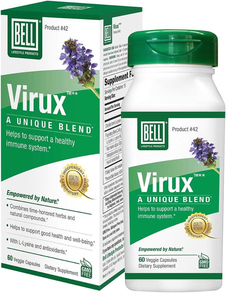 Bell ViruxTM L Lysine 및 Red Marine - 자연 초본 혼합, 면역 체계 Lysine 1000mg 캡슐을 밀어주는 유일한 보충