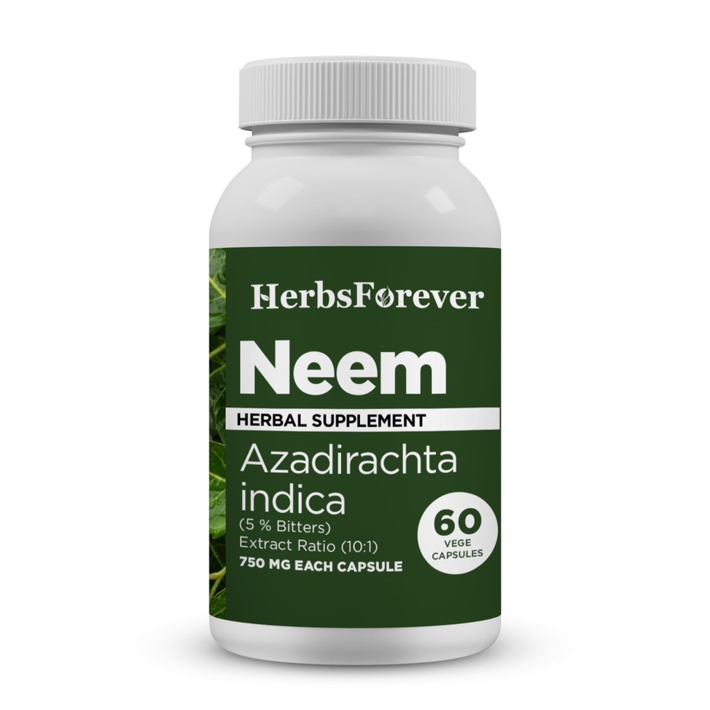 Herbsforever Neem 캡슐 Azadirachta Indica 피부 보충교재 60 Vege 캡슐