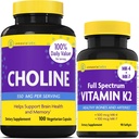 InnovixLabs Choline & Vitamin K2 번들 콜린 비트 레이트 550mg (100 캡슐) 전체 스펙트럼 비타민 K2 (90 Softgels). Memory, Mood, Brain Health & Boost Cognitive 지원