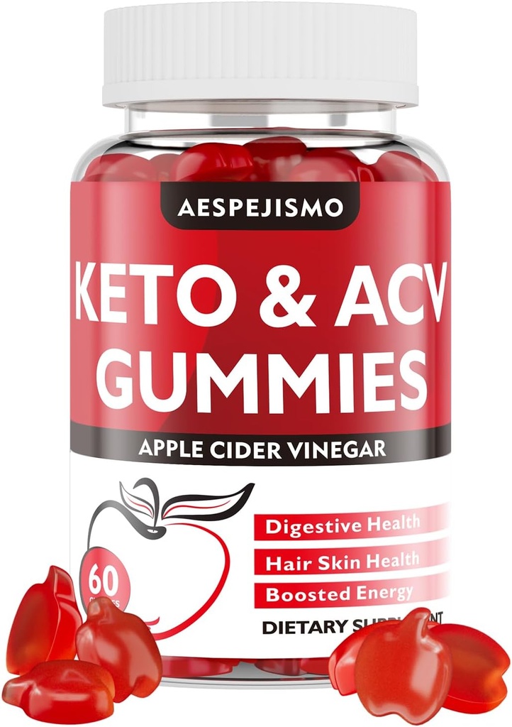 Keto ACV Gummies - 에너지 및 웰빙을위한 B12와 Apple Cider Vinegar Gummies, 1500mg, 여성 및 남성, Vegan, Gluten-Free, 60 Gummies 지원 Ketosis