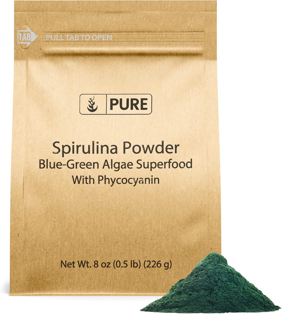 PURE ORIGINAL INGREDIENTS Spirulina 분말 (8oz) 식물 기반 완전한 단백질, 비 GMO