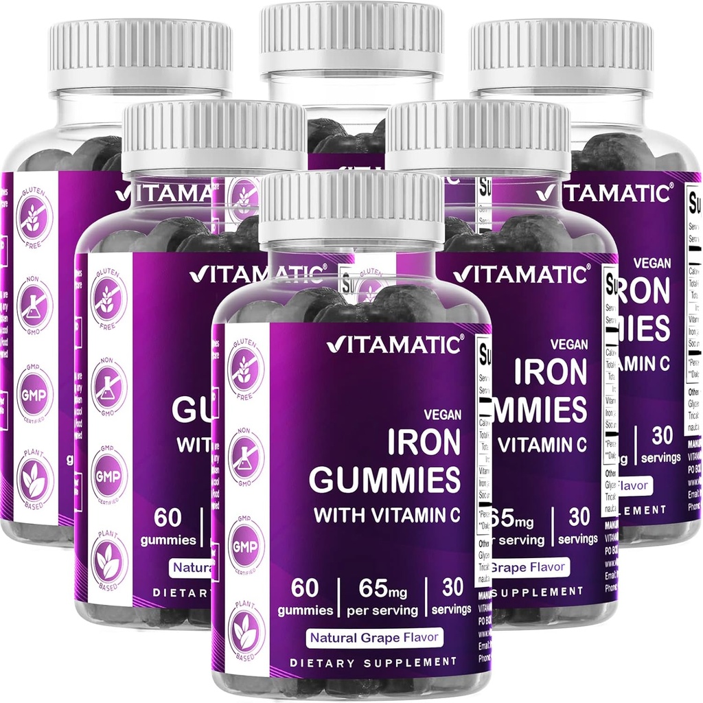 비공식 철 65 mg 여자 & 남자에 대 한 보충 - 60 Vegan Gummies - 비타민 C와 큰 맛 철 거미 비타민 (6)