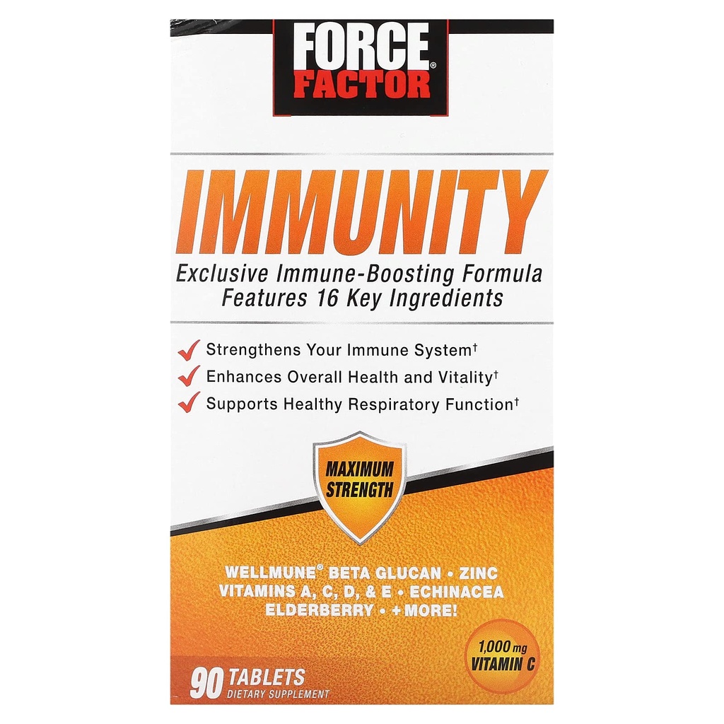FORCE FACTOR 면역성, Elderberry와 1000mg의 비타민 C, 플러스 비타민 D, 아연, Probiotics, Quercetin, 산화 방지제 및 면역성 건강 방어를위한 Echinacea, 90 정제