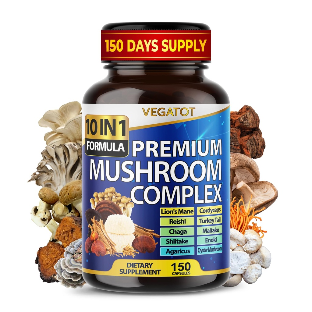 1 고강도 버섯 보충교재에 대하여 10 - 사자 Mane, Cordyceps, Reishi - 기억과 초점을 위한 뇌 보충교재 ** 5Month 공급