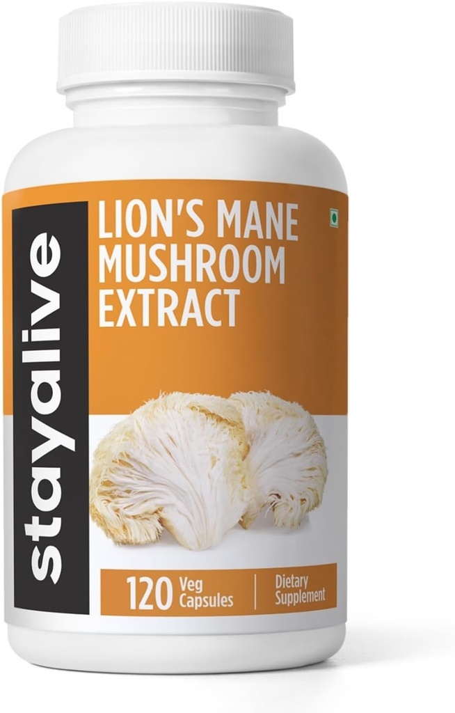 STAY ALIVE 사자 Mane 보충교재 캡슐 1000mg, 30:1 추출물 w/Beta 포도당, 100% 과일 몸, 남자와 여자를 위한 순수한 사자 Mane 분말, 120의 알약, 비 GMO & 글루텐 자유로운 버섯 보충교재