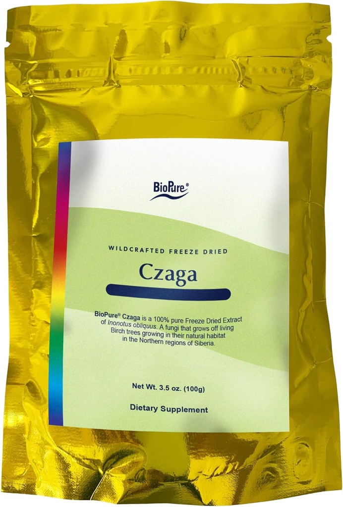 BioPure Czaga Freeze Dried Siberian Extract – Beta-Glucans의 강력한 분말 Chaga Mushroom Rich를 사용하여 Liver, Immune 및 Gastro 내장 기능을 지원하며 신체의 스트레스 응답과 Assists – 100g