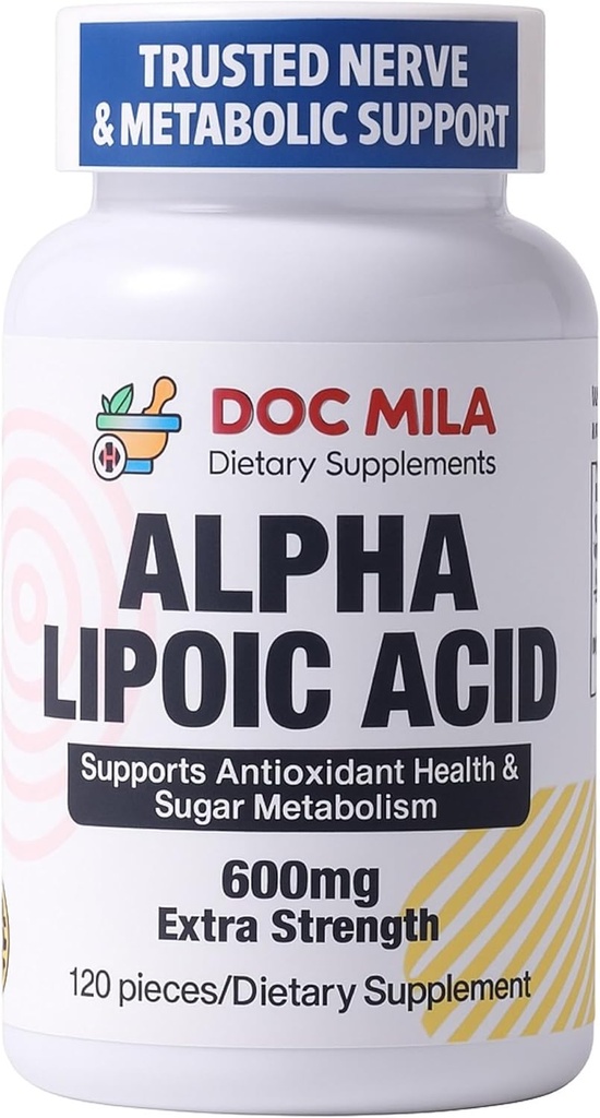 알파 Lipoic 산 600mg 120 모자 - Nerve Sciatica Peripheral Neuropathy 지원 - Gluten 무료, 비건 & 성인을 위한 GMO