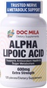 알파 Lipoic 산 600mg 120 모자 - Nerve Sciatica Peripheral Neuropathy 지원 - Gluten 무료, 비건 & 성인을 위한 GMO