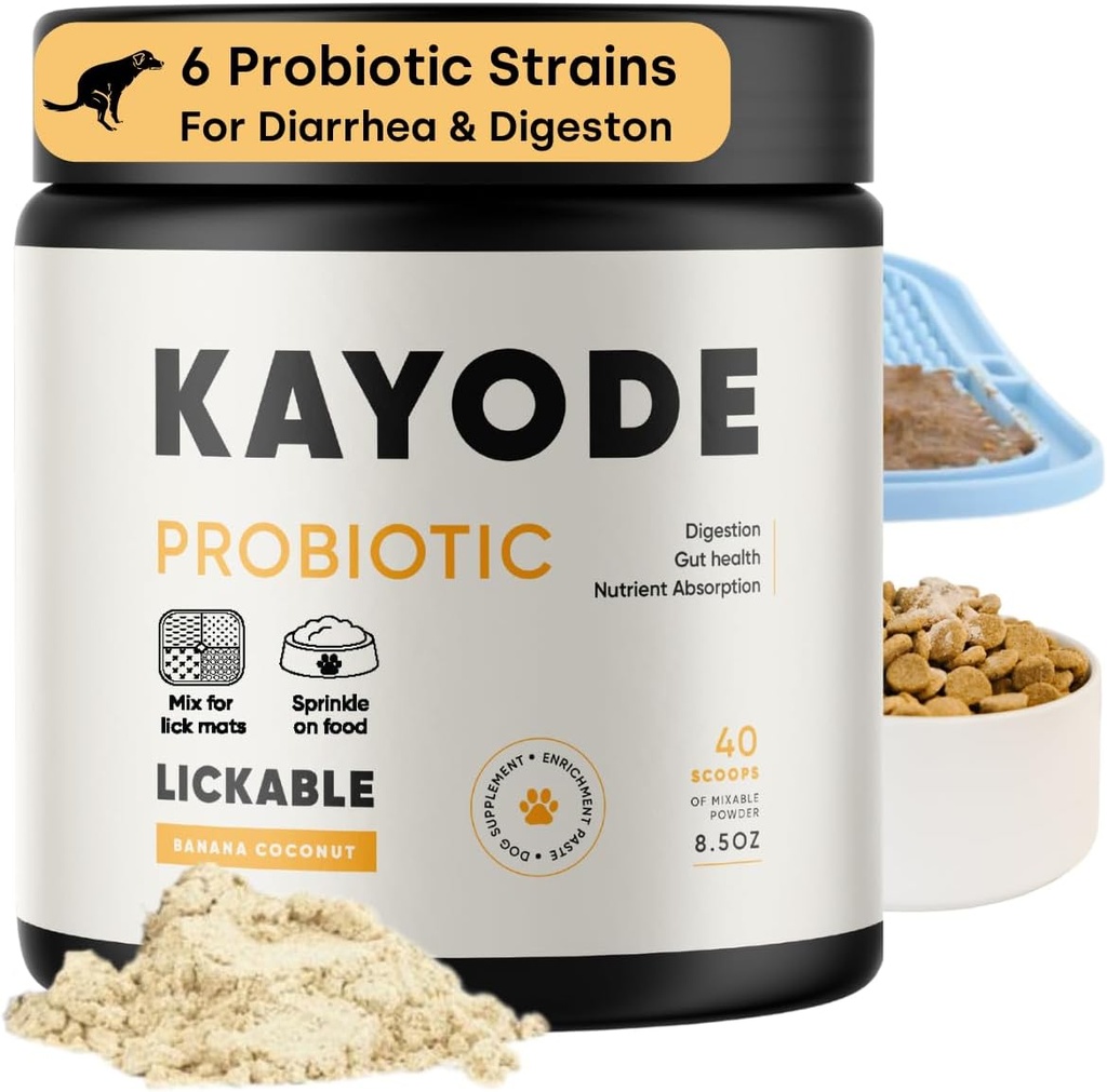 개를위한 Kayode Lickable Probiotics - 강력한 개 소화 보조 보조 및 개 설사 구호. 개 Lick Mat 또는 음식 Topper에 대한. 맛있는 바나나 코코넛 맛. 7 개 프로 바이오 균류.
