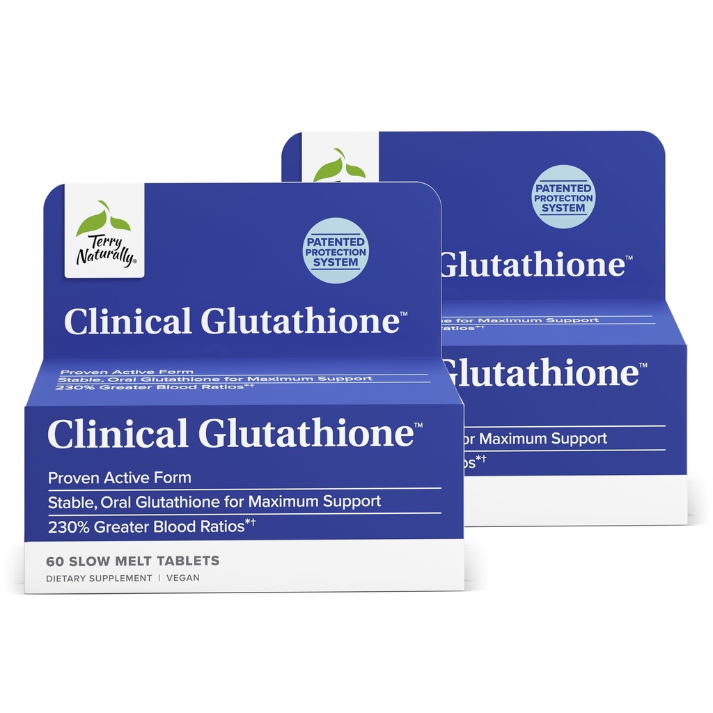 Terry Naturally Clinical Glutathione - 높은 흡수를 위한 산화 방지제 - L-Glutathione를 가진 규정식 보충교재 - 세포 건강을 지원하는 채식 보충교재 - 60 느린 용해 정제 (포장 2)