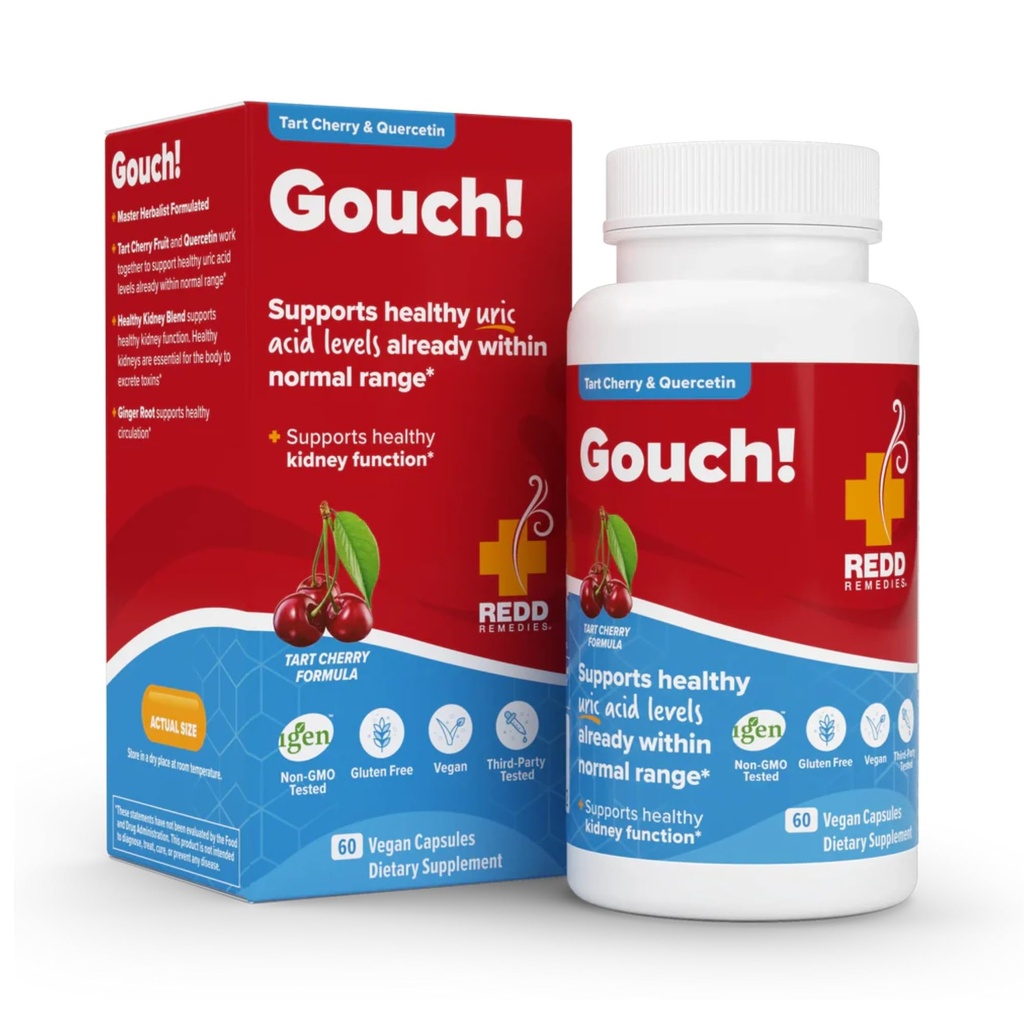 Redd Remedies, Gouch!, 합동과 우랄 산 수준을 위한 보충교재 지원, 건강한 염증 응답, 타트 체리 & Quercetin, 60 Vegan 캡슐