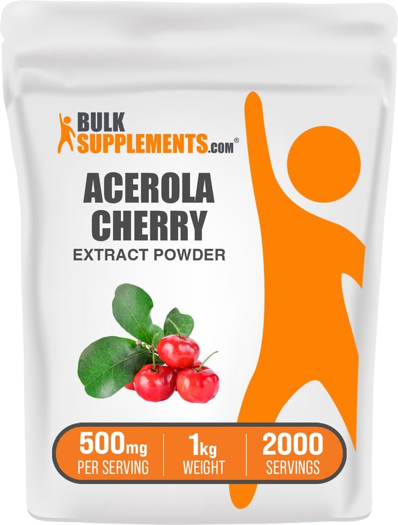 BulkSupplements.com Acerola Cherry Extract Powder - 자연 비타민 C 보충교재, Acerola Cherry Powder - Vegan & Gluten 무료, 500mg 서빙 당, 1kg (2.2 파운드) (팩 1)