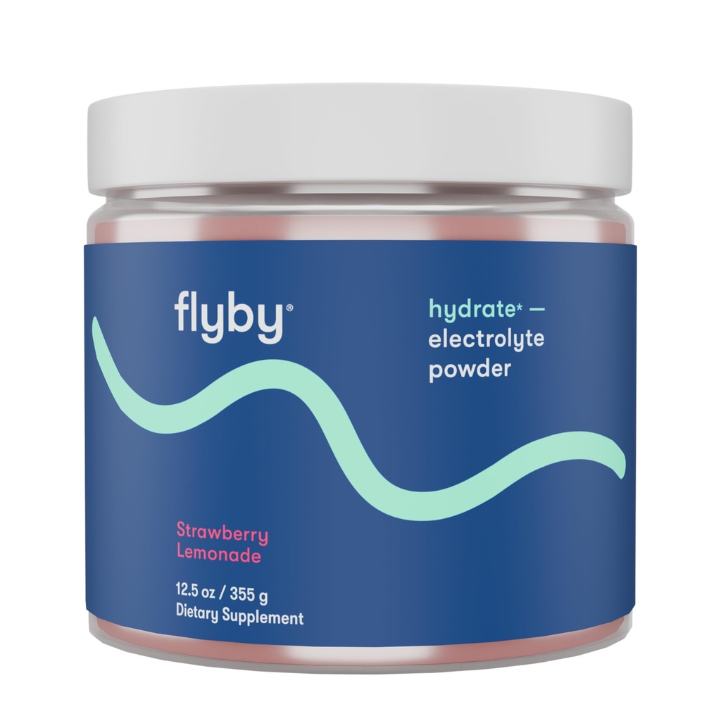 Flyby Electrolytes Powder [ 추가 설탕 없음 : Naturally Sweetened ] 칼륨, AquaminTM 칼슘 및 마그네슘, 바다 소금 나트륨, 전체 스펙트럼 72 추적 미네랄 - Strawberry Lemonade