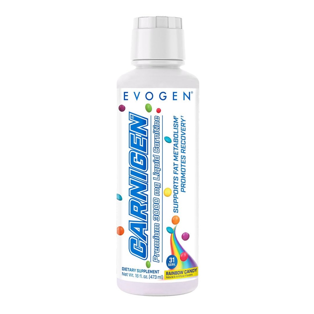 Evogen Carnigen 프리미엄 L 카르니틴 액체 - L 카르니틴 3000 보충 | 지방 대사 및 회복을위한 L 카르니틴 보충 | 아세틸 L 카르니틴 | 카페인 무료 | 레인보우 캔디 | 31 인