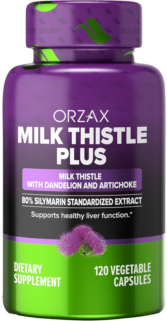 ORZAX 우유 이틀 250 mg - Liver Cleanse Detox & Repair Support - 초본 보충 - 80 % Silymarin 표준화, Dandelion 뿌리 및 Artichoke 추출 - Vegan & Non-GMO - 120 캡슐 - 120 일 공급