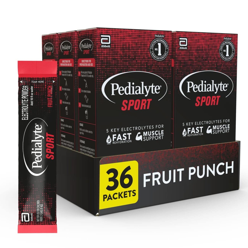 Pedialyte 스포츠 전해질 분말, 근육 지원을 위한 5개의 열쇠 Electrolytes를 가진 빠른 Hydration, 도중 & 운동 후에, 과일 펀치, 0.49 Oz Sachets 6 조사 (6의 포장)
