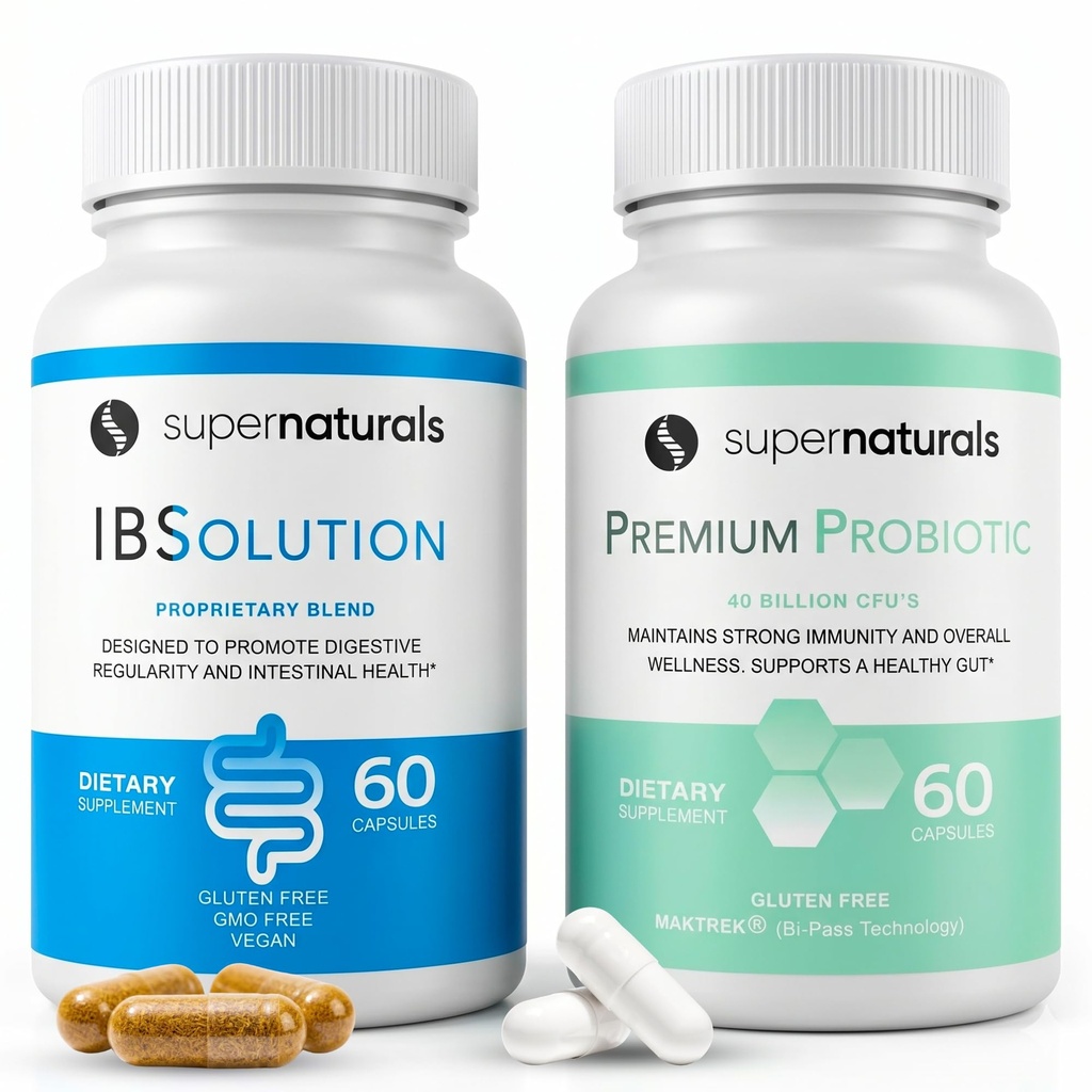 IBSolution Gut 건강 번들 - 모든 자연적인 Gut 건강 지원 & 우수한 Probiotics w/ 40 억 CFU Irregular Bowels, bloating, 변비, 가스, 복부 통증 - 2 팩 (120 모자)