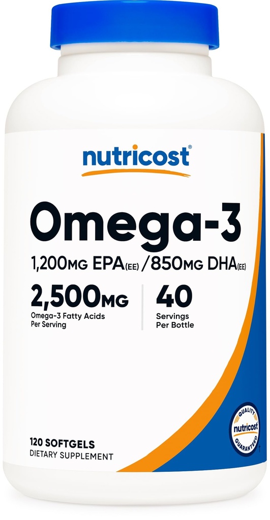 Nutricost Omega 3 물고기 기름 - 2500MG, 120 Softgels (40 Serv) - 물고기 기름, 야생 잡초! 1200mg EPA 850mg DHA - 비 GMO의 글루텐 자유로운