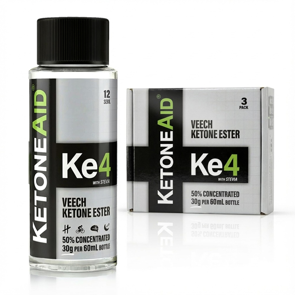 KetoneAid Ke4 Ketone 에스테르 농축물 | 케톤 소금, 설탕 없음, 카페인 | Exogenous D-BHB 에스테르 | 병 당 12 인분 (3 개)