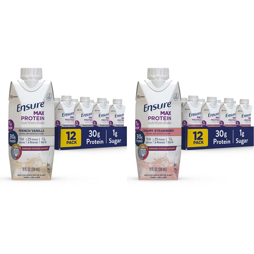 단백질 30g 및 단백질 30g, 설탕 1g, 고 단백질 Shake, 크림 딸기, 11 fl oz, (12의 포장)를 가진 최대 단백질 영양 셰이크를 보장합니다.