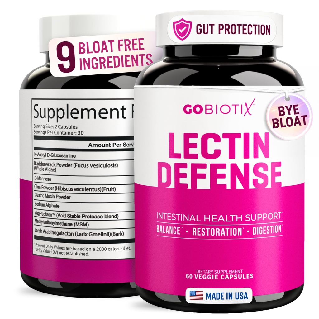 GOBIOTIX Lectin Defense - MSM 및 Digestive Enzymes를 가진 누출 Gut를 위한 Lectin 차단제 보충교재 - 여성과 남자를 위한 Intestinal 건강에 있는 원조 - 비 GMO + 글루텐 자유로운 - 60의 캡슐 (1)