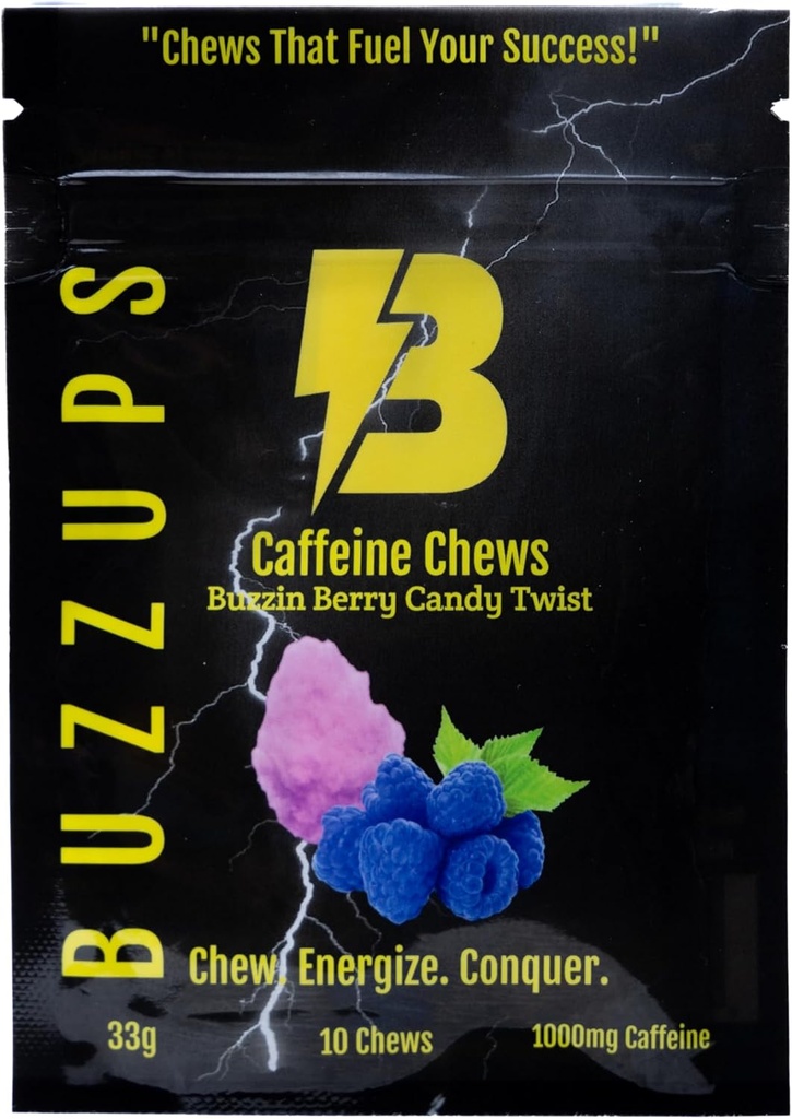 BuzzUps 카페인 Gummies - 100mg Caffeine 당 Gummy, Buzzin Berry 맛, 스포츠를위한 에너지 부스트, 게임, 실행, 사이클링, 포커스, Endurance 보충 (10 Gummies, 1 팩)