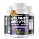 Elderberry Quercetin Bilberry Turmeric Tart Cherry Ginger 비타민 C 비타민 D3 아연 검정 고추 -150 캡슐 - 미국에서 만든