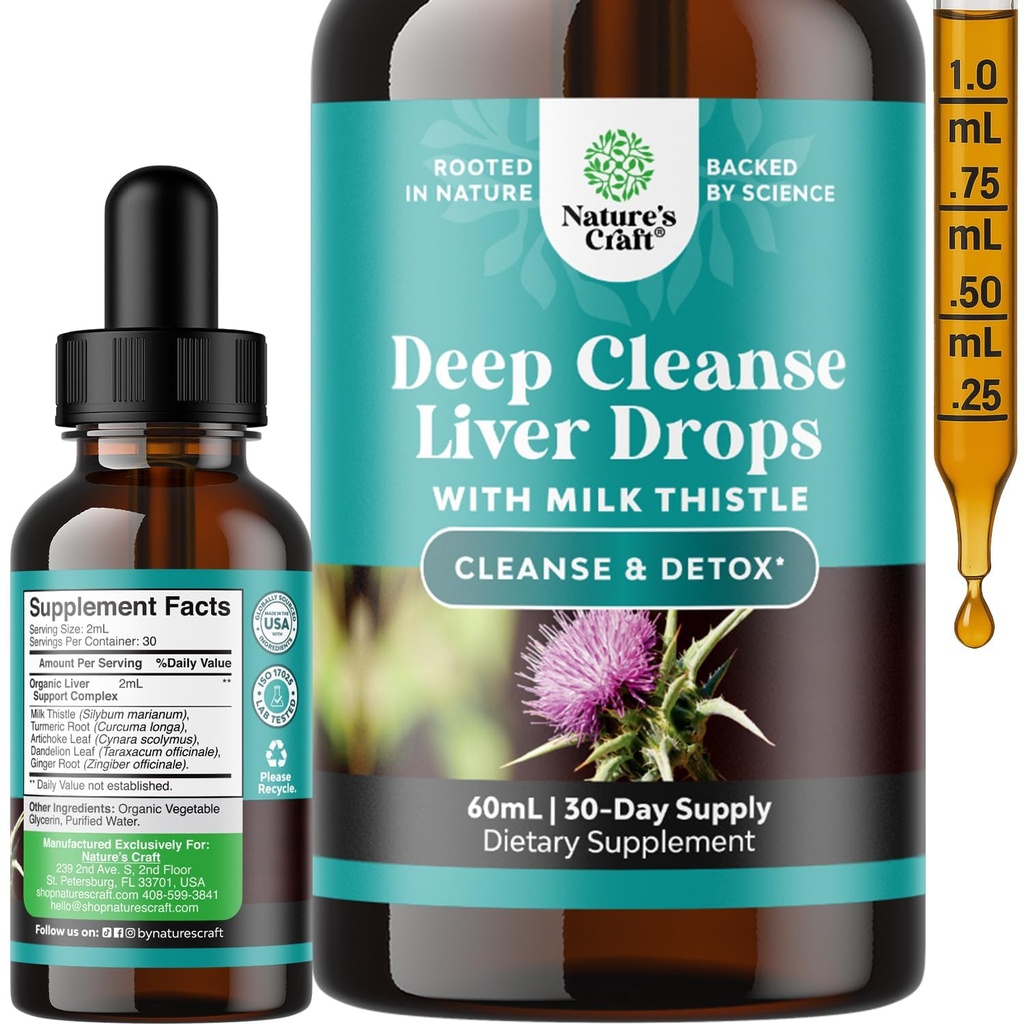 Deep Liver Cleanse, Detox & Milk Thistle Liquid Drops로 수리 - Dandelion Leaf, Ginger & Turmeric Curcumin을 사용한 Liver Detox Liquid Artichoke Extract - 2Fl OZ