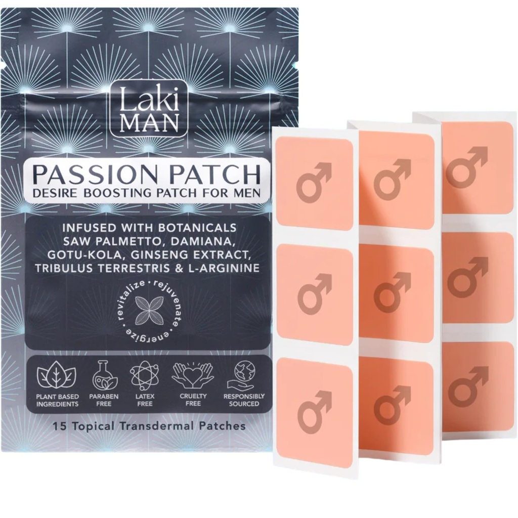 Laki Naturals Passion Patch for Men (Pack of 15) – 자연적인 성분을 가진 순환, 활력, 활력 및 에너지 지원 – Non-Habit Forming, Time-Released Men’s Health Wellness Patches
