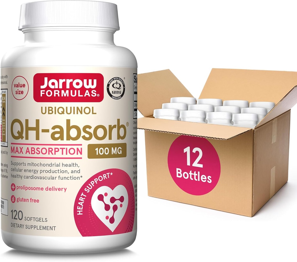 Jarrow 공식 QH-Absorb, 100 mg, 건강한 심장 혈관 기능을 위한 Ubiquinol 규정식 보충교재, 120 Softgels, 120 일 공급, 12 팩