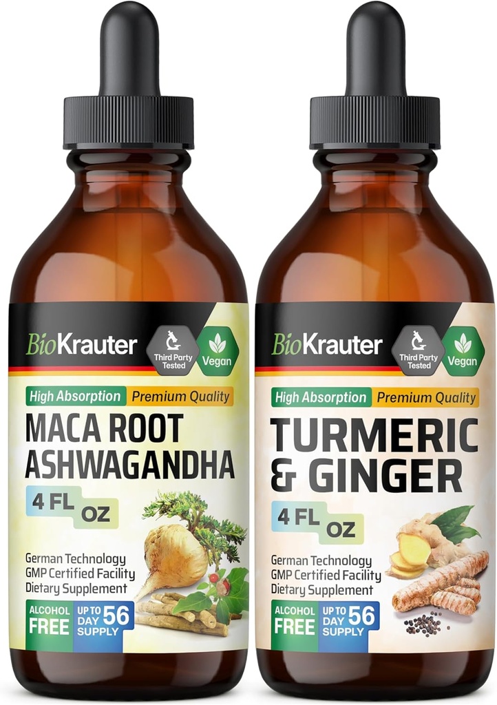Maca Ashwagandha Tincture 4 Fl. Oz. & Turmeric Ginger Tincture 4 Fl. 오즈.