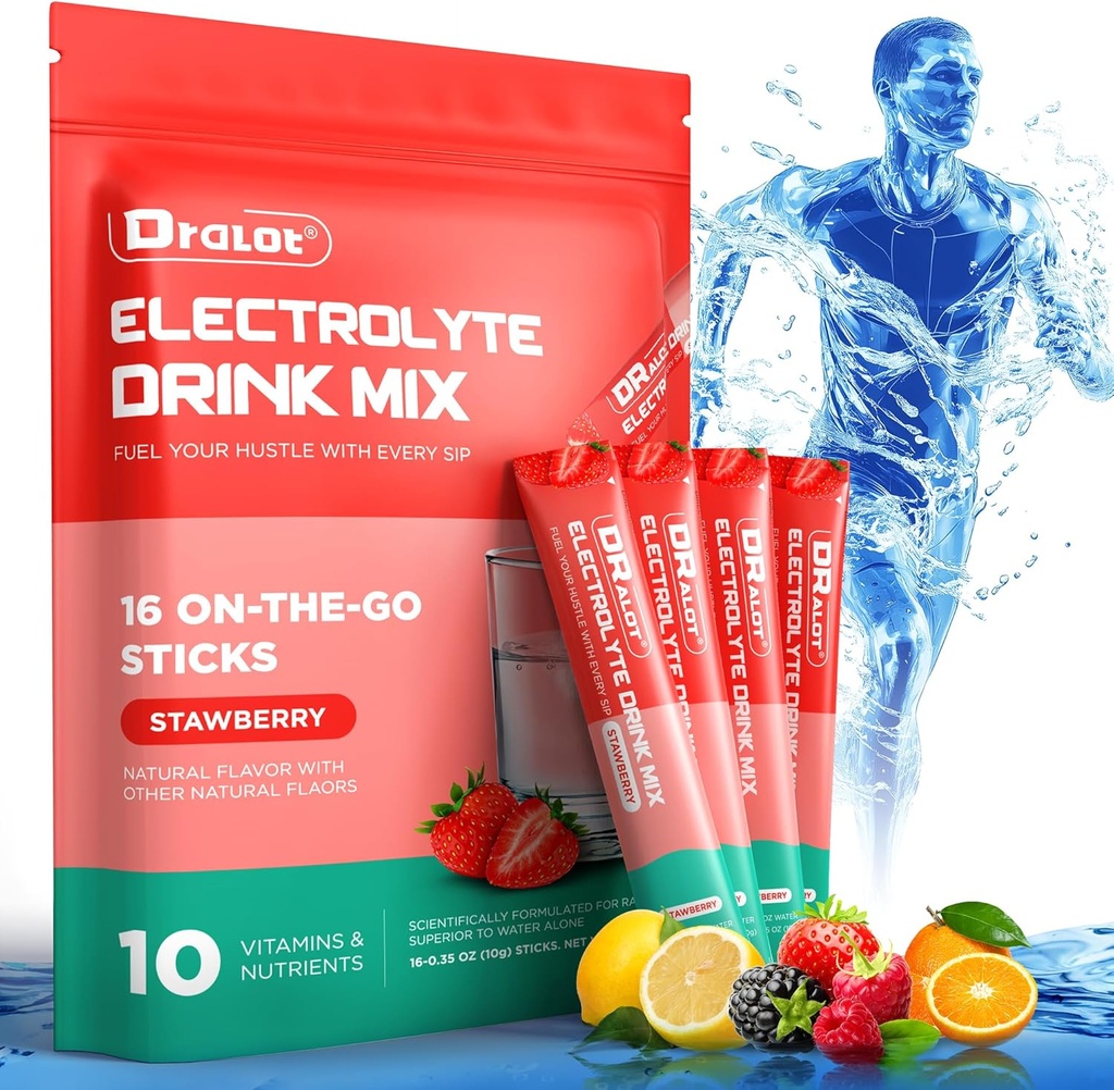 자연적인 풍미를 가진 설탕 자유로운 전해질 분말, 10 Electrolyte & 비타민, 액체 매일 IV, 비 GMO, 글루텐 자유로운, Keto, Vegan, 16의 지팡이, 딸기를 가진 3X 급속한 Hydration 소포