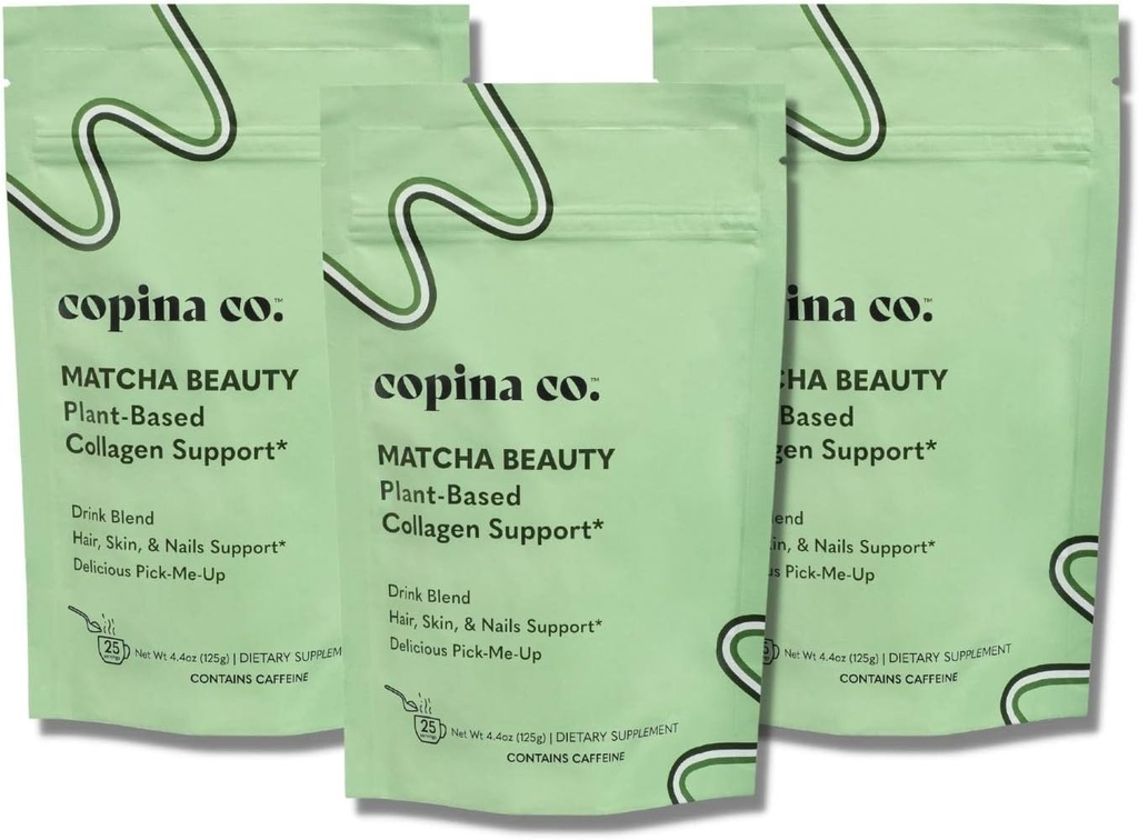 Copina Co. Matcha Beauty Vegan Collagen Booster Drink Blend : 플랜트 기반 콜라겐 지원 스무디 음료 채식 크림 블렌드 | 매사추이 맛 | 3 봉지 - 25 봉지 당