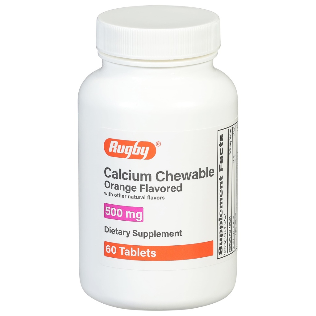 럭비 500mg 칼슘 킬레이트 정제 - 다이어트 보충 - 오렌지 맛 - 60 개 (1 팩)