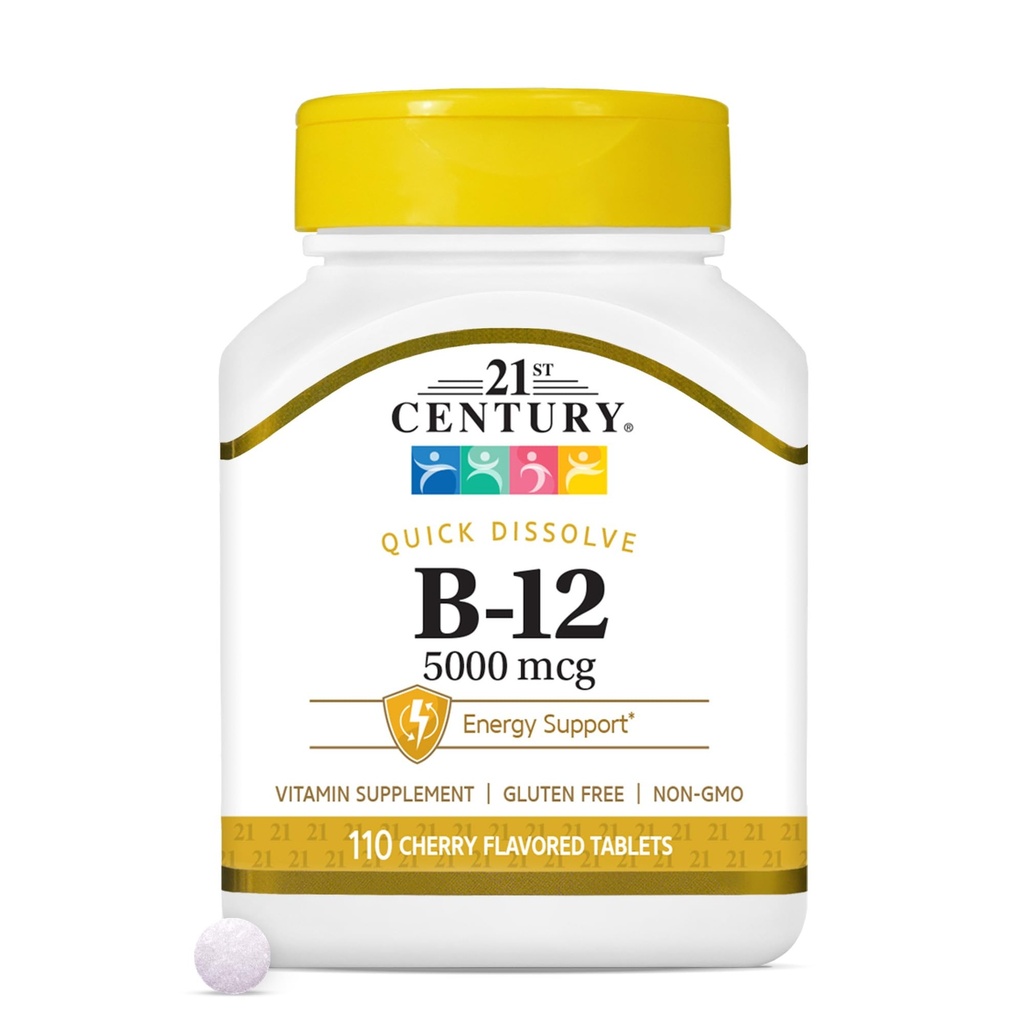 21st 세기 B-12 5000 mcg, 110 체리 맛있는 하위 언어 정제, 110 조사
