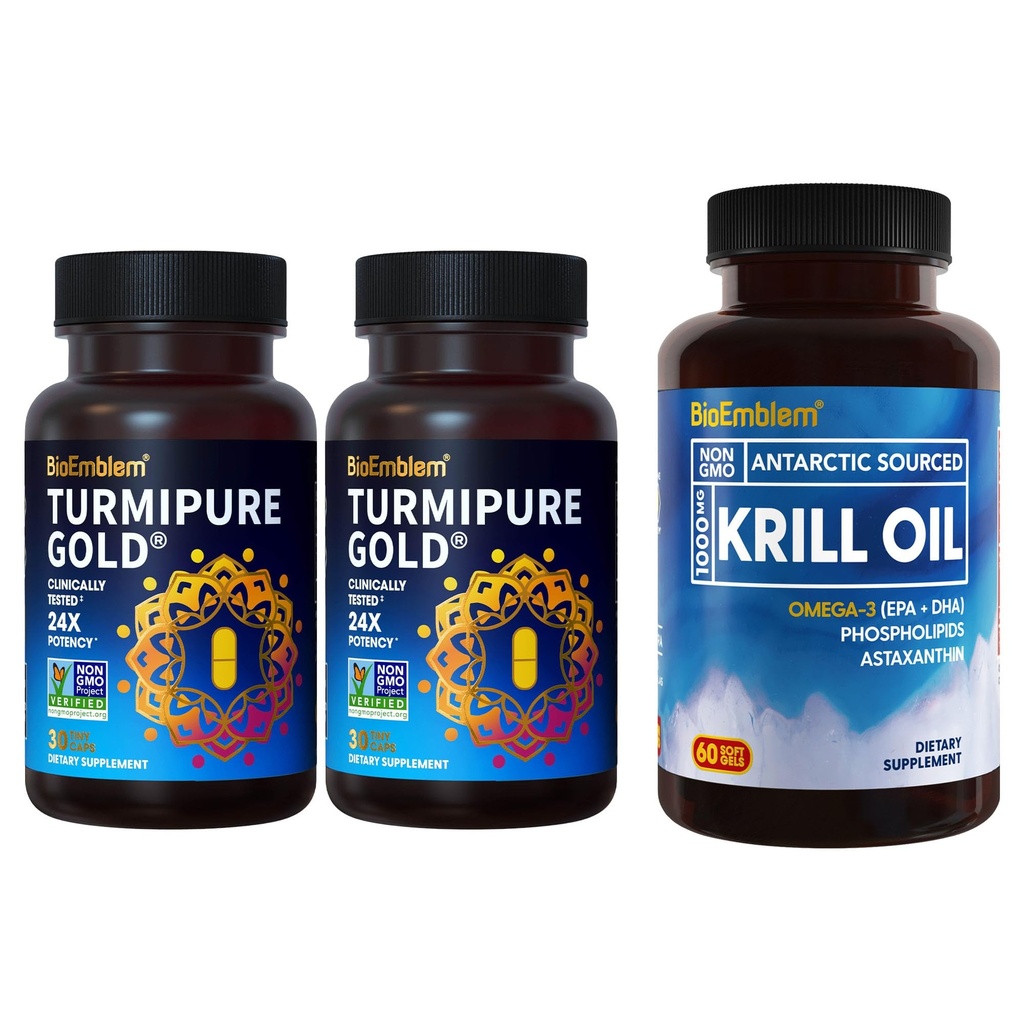 BioEmblem Turmeric Curcumin은 임상적으로 TurmiPure Antarctic Krill Oil Supplement를 장식했습니다.