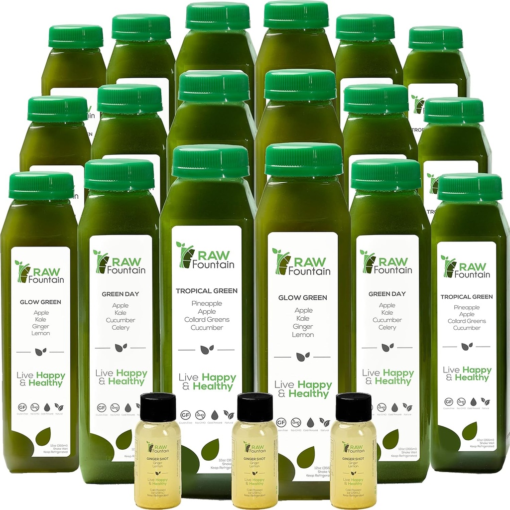 익지않는 샘에 의해 청결한 5 일 녹색 주스, 모든 자연적인 익지않는, Vegan Detox, 찬 압박되는 주스, 30의 병 12oz, 3 생강 탄