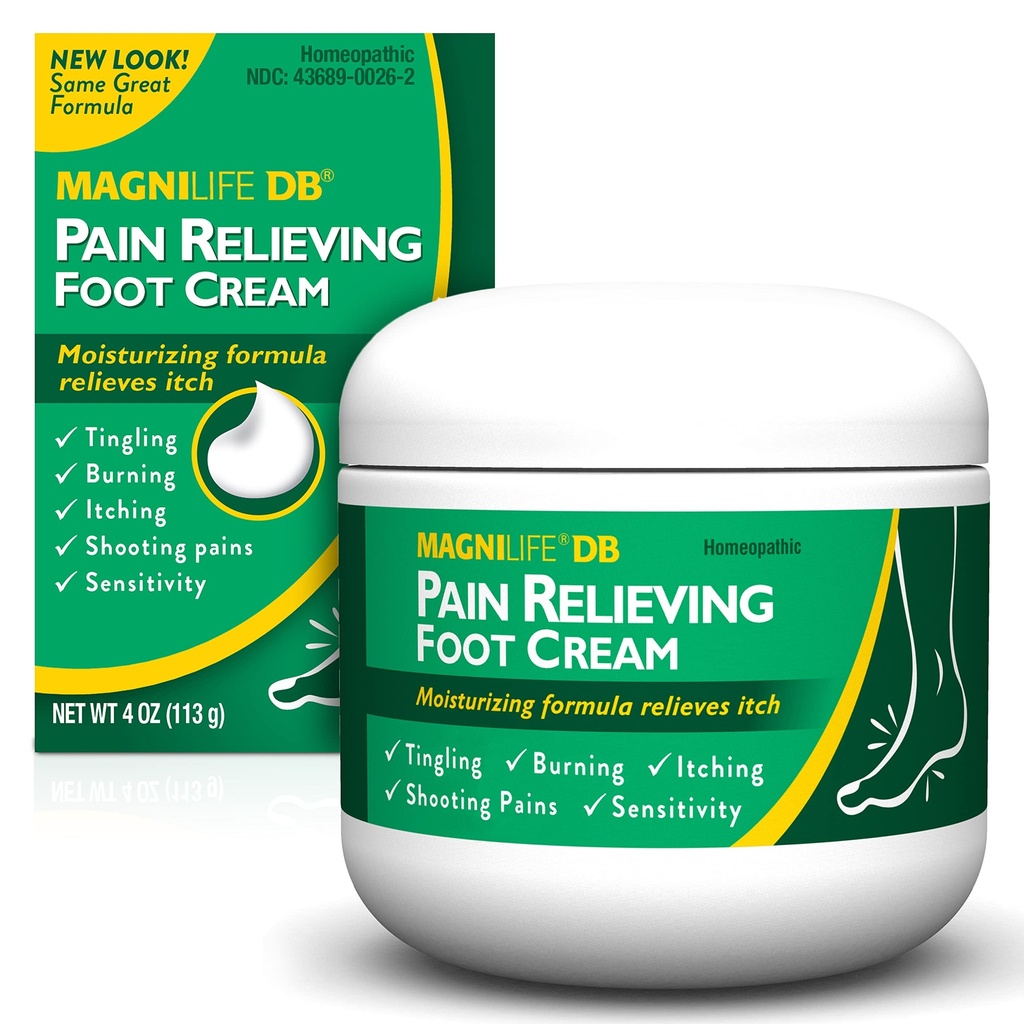 MagniLife DB Foot Cream, 화상, Tingling, Shooting & Stabbing Foot Sensations에 대한 Calming 완화 - Soothes Dry, Cracked, Itchy, Sensitive Skin (4 oz Jar)