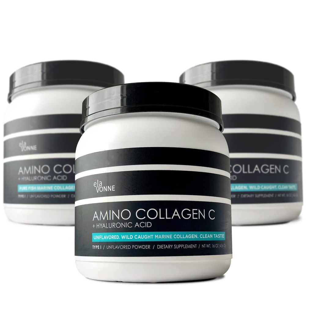 (3-Pack) Amino Collagen C - 교원질 분말 (180 Scoops) - 바다 교원질 펩티드 + Hyaluronic 산. 설탕 없음. 아니 냄새. 비 GMO. 미국. 헤어, 피부, 손톱, 관절, & Gut 건강.