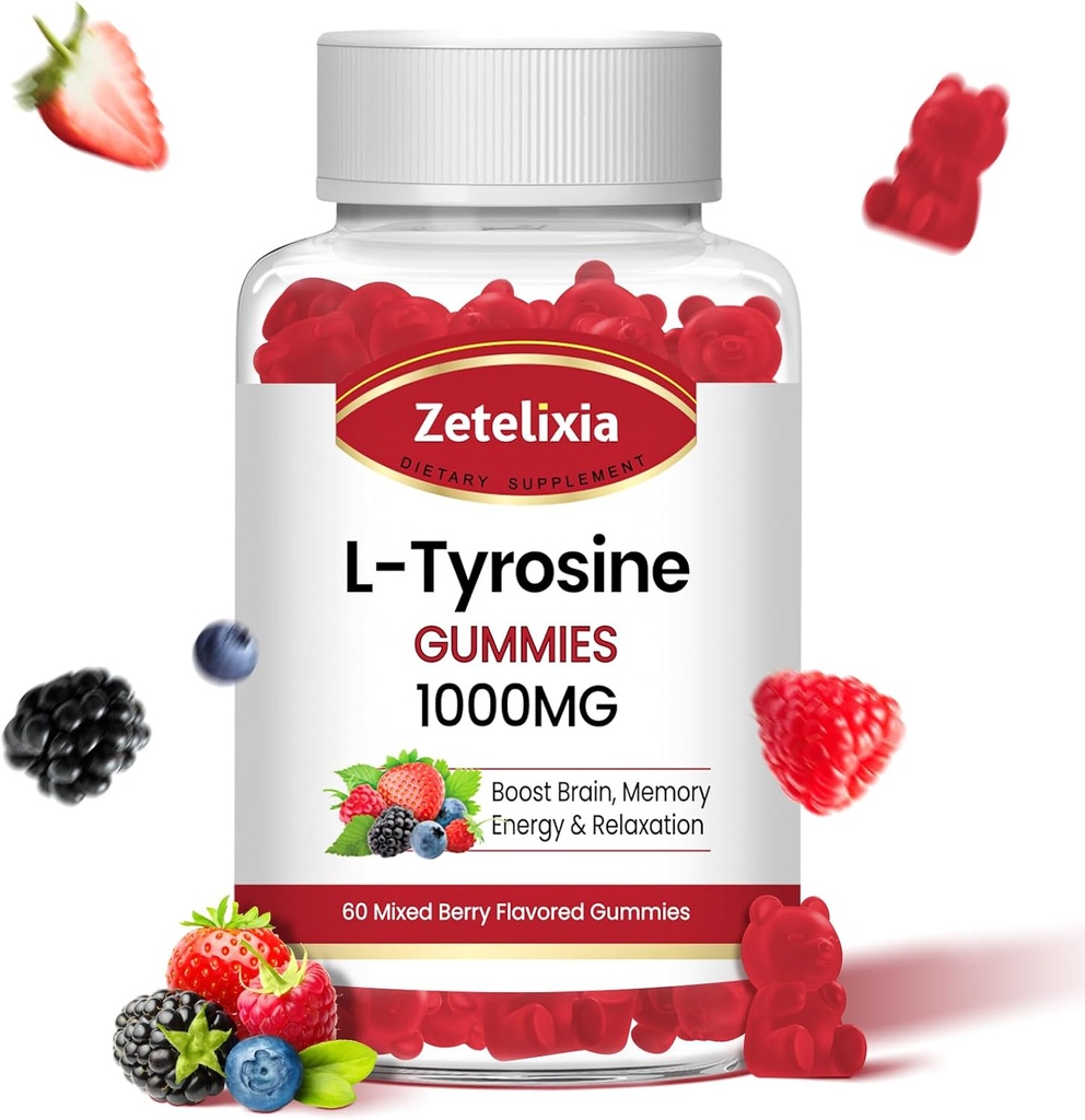 L 티로신 Gummies 1000mg, L-Theanine 보충교재 거미 200mg의 성인 & 아이를 위한 비타민 B6 에너지 보충교재를 가진 설탕 자유로운 L-Tyrosine - Vegan (60 조사)