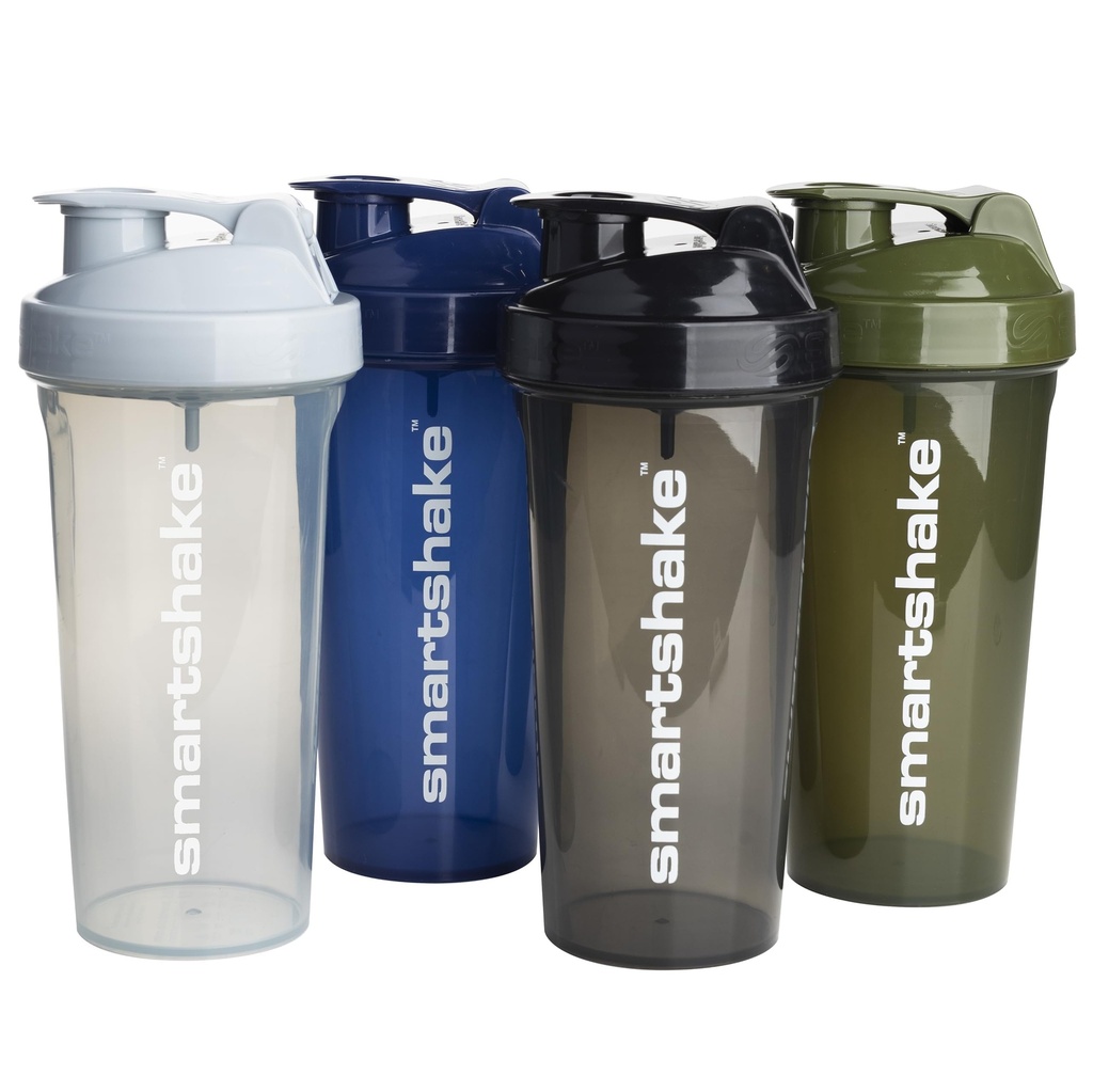 Smartshake Lite 4-Pack Protein Shaker Bottle 800 ml | 27 oz - 누설 나사 - 뚜껑 - BPA 무료 - 유니섹스 - 미스트 그레이, 육군 그린, 블랙, 네이비 블루