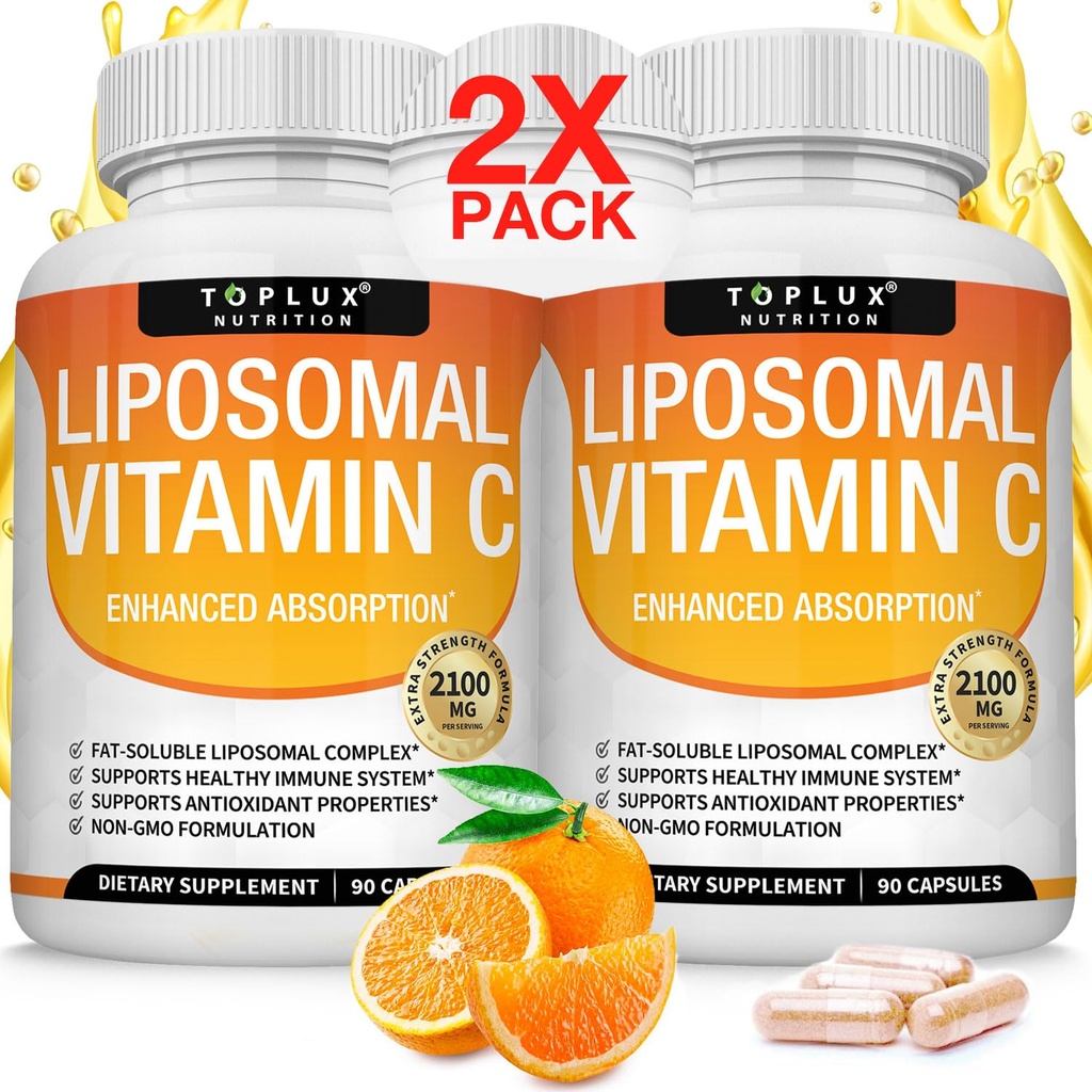 Liposomal 비타민 C 2100mg 높은 흡수 지방 수용성 VIT C - Immune 지원 교원질 승압기 면제 방위 & 강력한 산화 방지제, MCT 기름 & 해바라기 Lecithin, Acsorbic 산, Vegan 비 GMO
