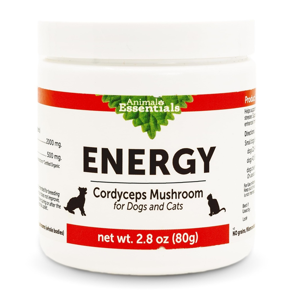 동물성 필수 에너지 Cordyceps 버섯 보충교재 개 & 고양이를 위한 - 지원 Stamina & 내구시간, 건강한 호흡 & Kidney 기능, 산화 방지제, 버섯 분말 추출물 - 2.8 Oz (팩 1)
