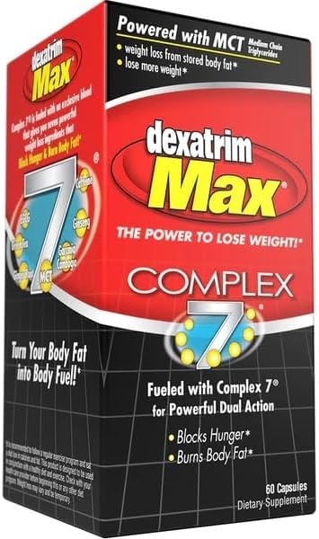 ILIOS Dexatrim Max Complex-7 | 다이어트 알약 체중 감량 - 7 강력한 성분 Hunger & Body Fat, Fat Burner 보충 교재, 여성 및 남성을위한 체중 감소 알약, 1 팩 w / 60 캡슐