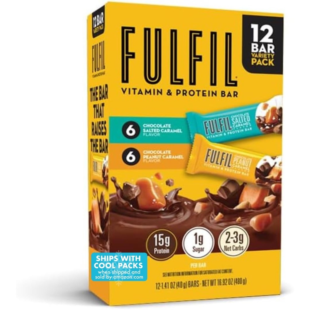 FULFIL 단백질 스낵 바, 6 초콜렛 땅콩 및 카라멜 & 6 초콜렛 소금 카라멜, 15g 단백질, Pantry Staples, 12 개