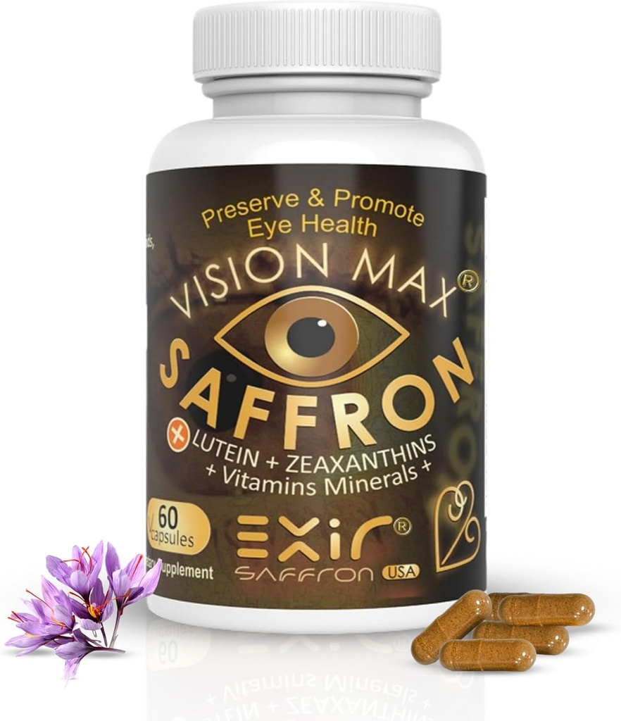 눈 비타민 보충 – Saffron, Lutein & Zeaxanthin – 블루 라이트 방어, Macular & Retina 지원, Relieves Eye Fatigue & Improves Night Vision – 60 캡슐