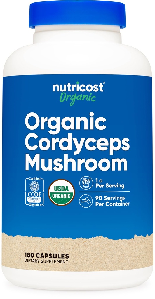 Nutricost Cordyceps 버섯 캡슐 1100mg, 90 Serv - 유기, 글루텐 무료, 캡슐 당 550mg (180 캡슐)로 만든 CCOF