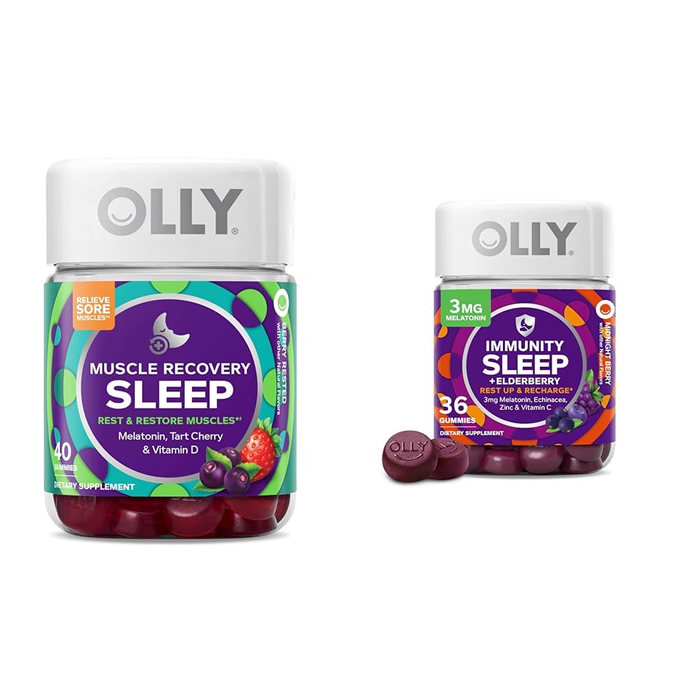 OLLY 근육 회복 수면 Gummies, 40 카운트 면역 수면 Melatonin Gummy, 36 카운트 번들