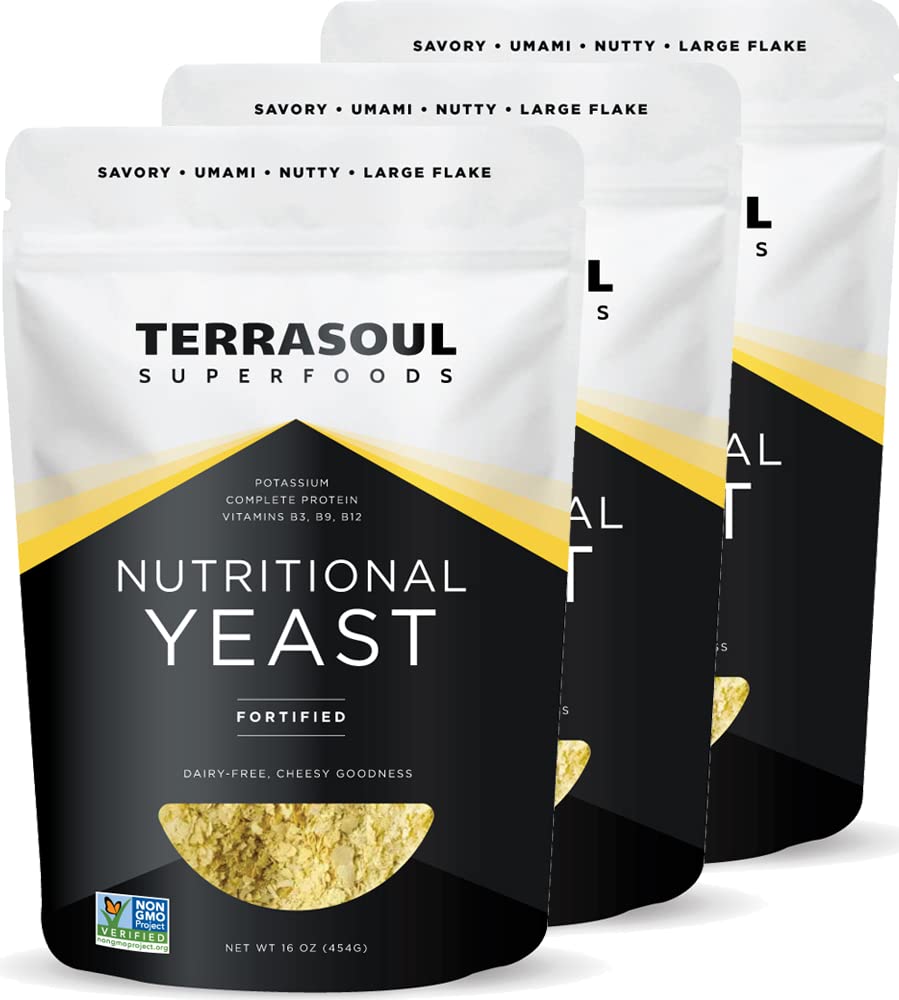 Terrasoul Superfoods Premium Nutritional Yeast Flakes, 3 Lbs (Pack of 3), Fortified, Savory Superfood for Vegan 치즈, 조미료 및 식물 기반 단백질 Boost